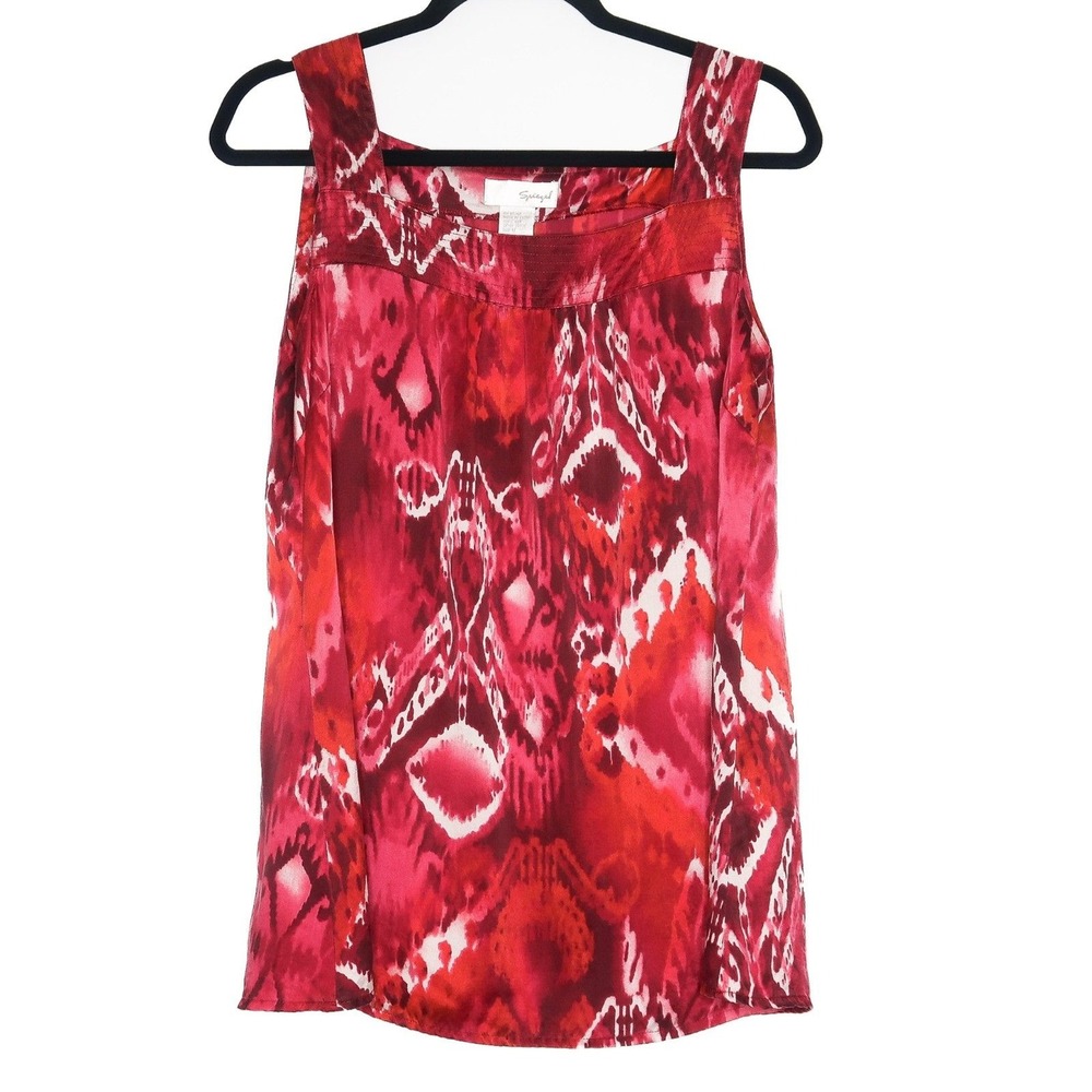 Spiegel 100% Silk Tank Size 10 Magenta Pink Watercolor‎ Tribal Print